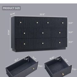 ✌️Fluted Dresser for Bedroom, 55"W Black 8 Drawer Dressers, Wood Tall Dresser Storage Organizer, Modern Bedroom Chest of Drawers with Deep Storage