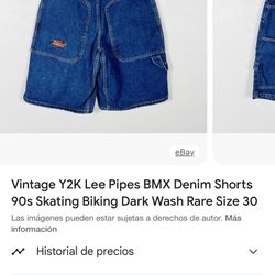 Vintage Lee Pipes BMX Denim Shorts Men’s 90's Skating Biking Dark Wash Rare Y2K 30