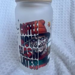 Halloween Glass Cup With Lid And Straw Freddy Halloween Cup