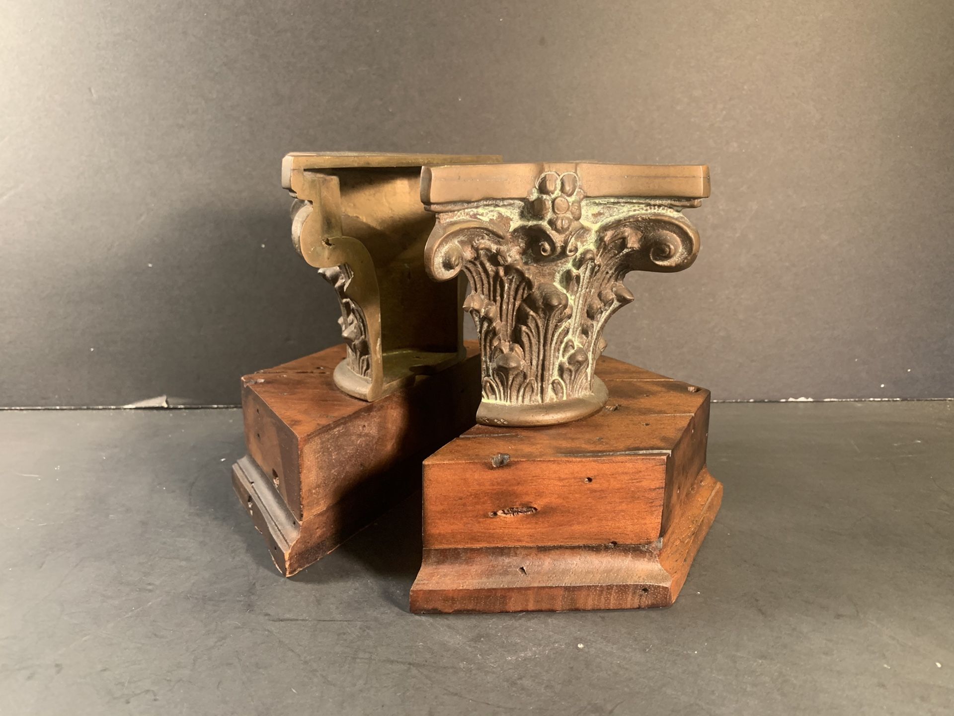 Italian Vintage Ornate-Cast-Metal/Wooden Bookends Set