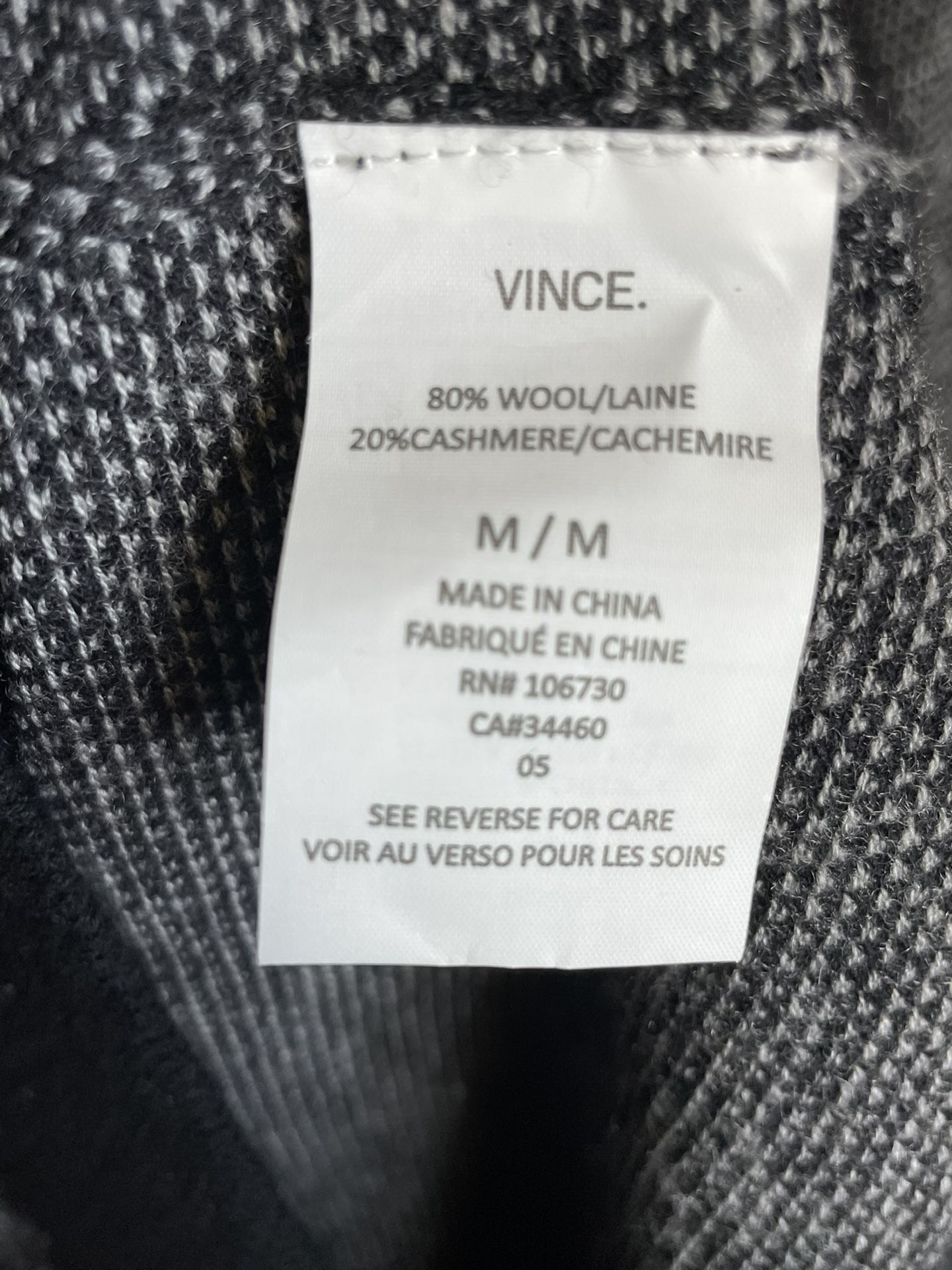Vince Mens Wool / Cashmere Black & White Crewneck Knit Sweater Medium
