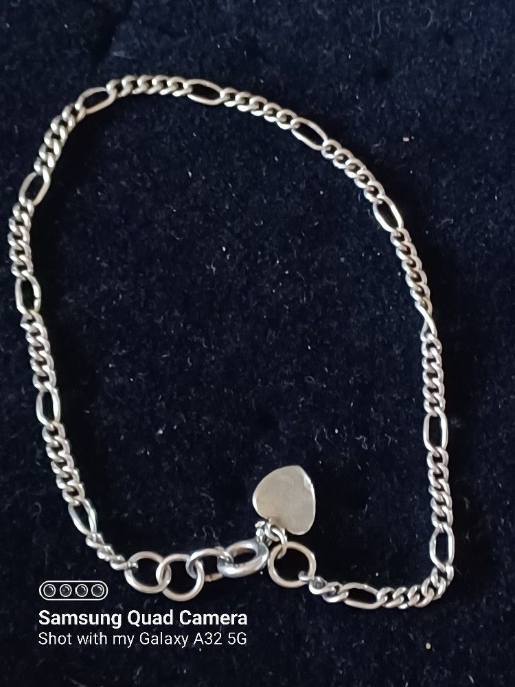 Vtg.sterling Silver 925- HEART charm Bracelet- 7.20 Inch