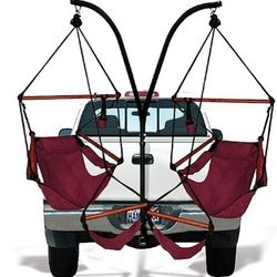 Hammaka Black Trailer Hitch Stand With Red Chairs $250