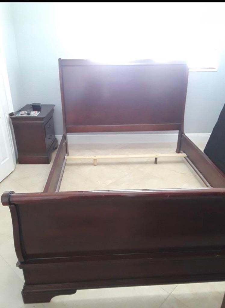 Queen bed frame dresser with mirror and 1 night stand no mattress