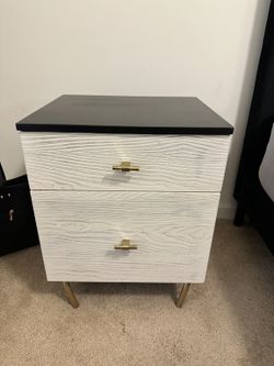 2-Drawer Nightstand – Black, White & Gold