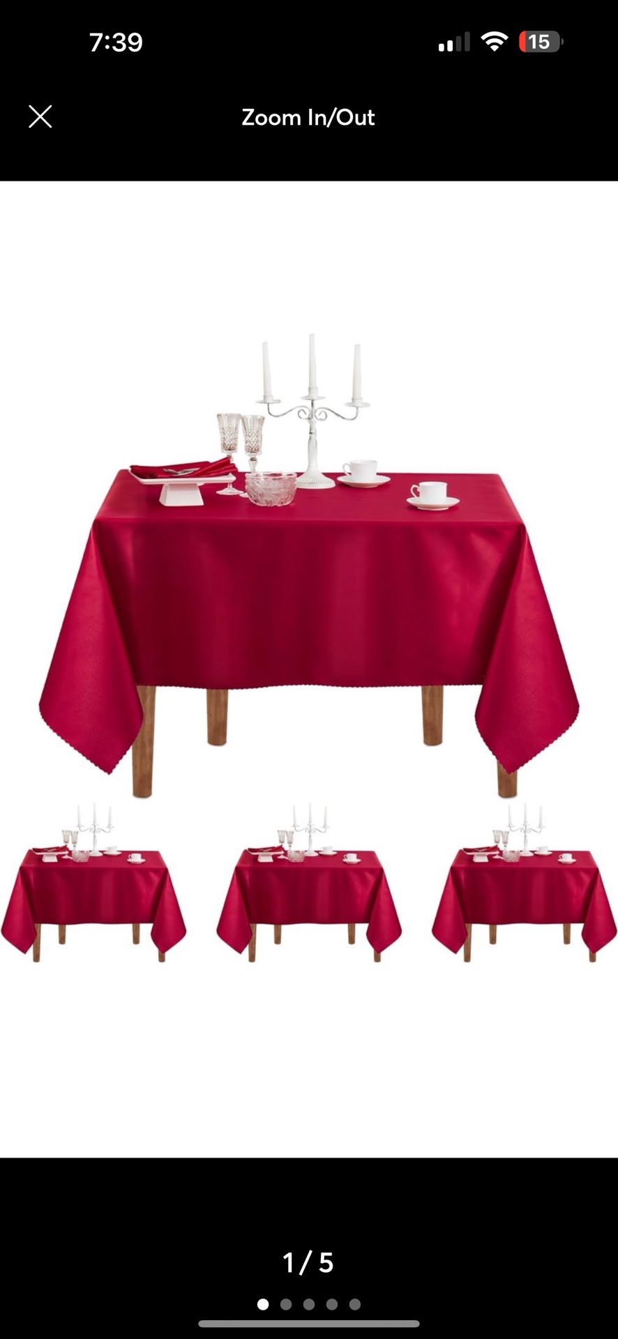 60” W x 84” L satin red table clothes 4 pack