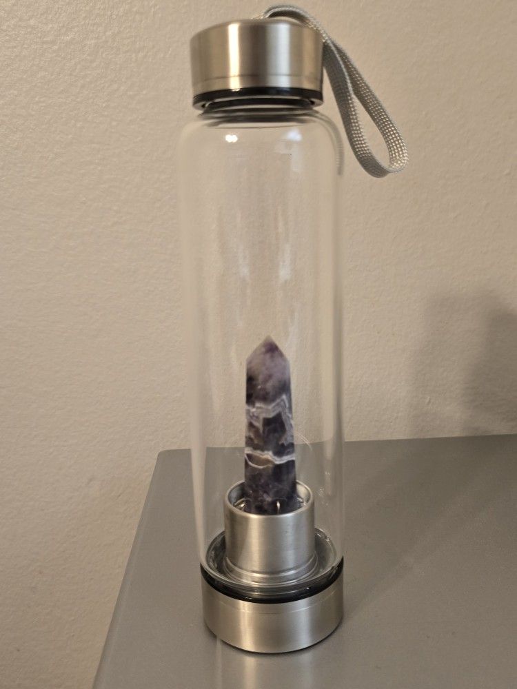 Glass Amethyst Crystal Bottle