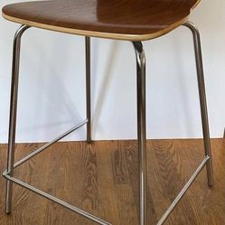 Crate & Barrel walnut and chrome counter stools - two