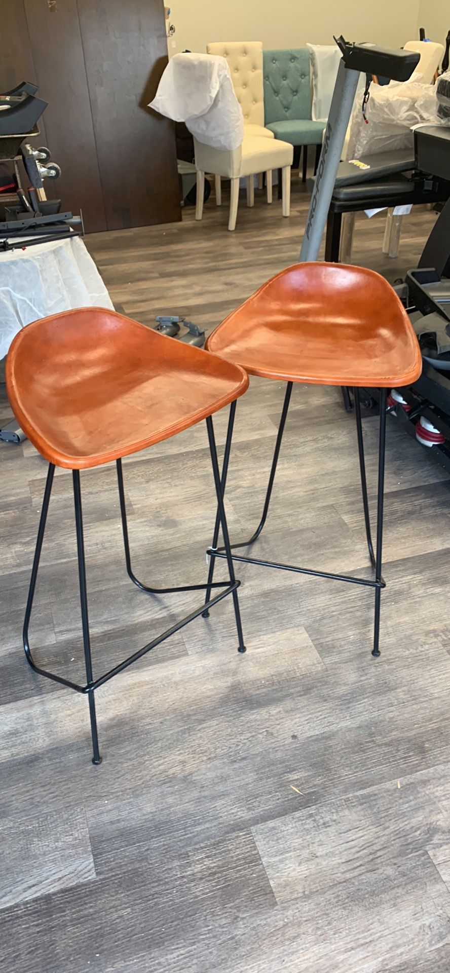 New Festnight Real Goat Leather Backless Barstool - Set of 2