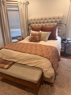Queen Bed Frame with Tufted Upholstered Headboard, Restoration Hardware