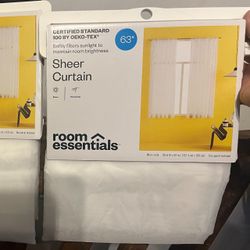 Pair of Room Essentials Certified Standard 100 White Voile 60" x 63" Sheer Curtains