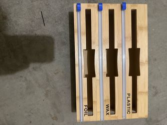 bamboo food wrap organizer and dispenser with slide cutters