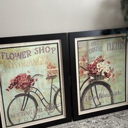 (2) Vntg Bicycle with Basket of Flowers 