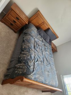 Oak Bed Frame with Headboard and Nightstand