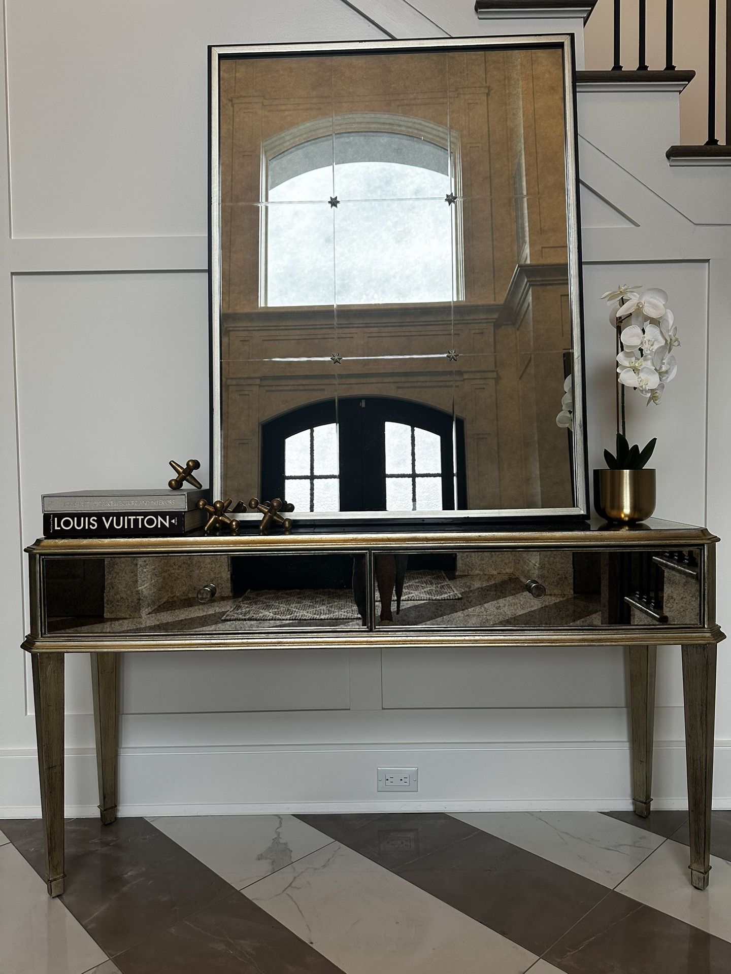 Ethan Allen Two Drawer Mirrored 60” Console And Mirror