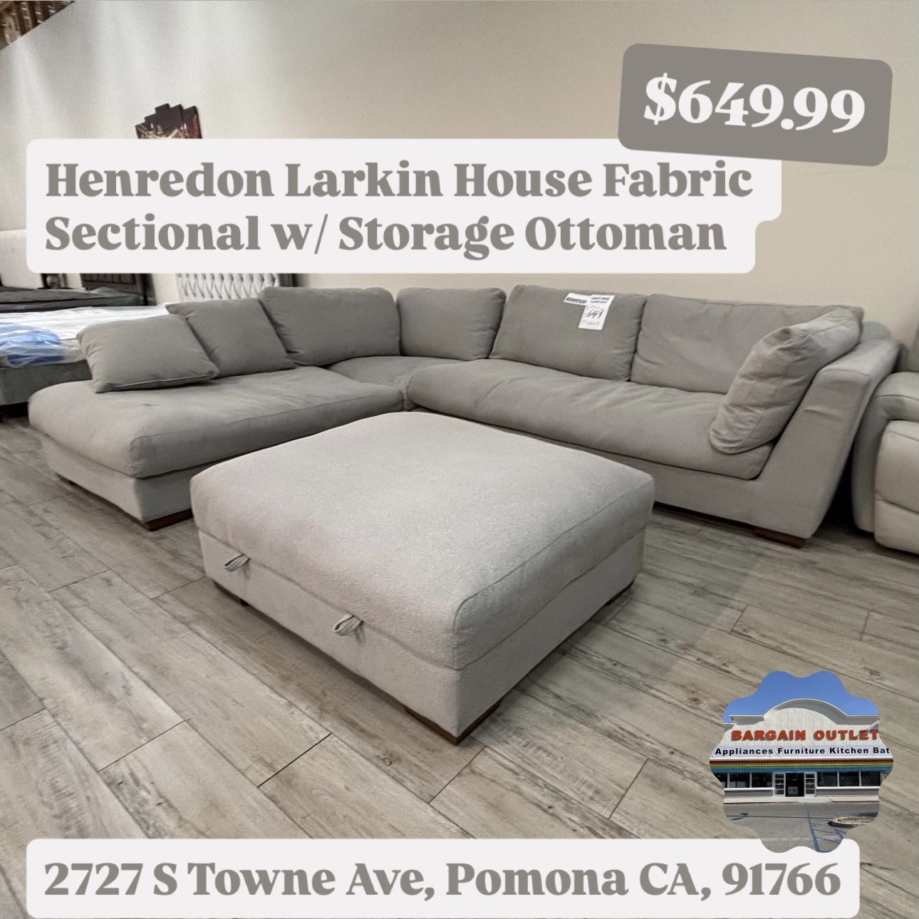 Henredon Larking House Fabric Sectional W/ Storage Ottoman 