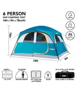 UNP Tents 6 Person Waterproof Windproof Easy Setup