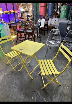 UNew 3 Piece Indoor Outdoor Patio Metal Folding Bistro Set with 2 Chairs & Square Table