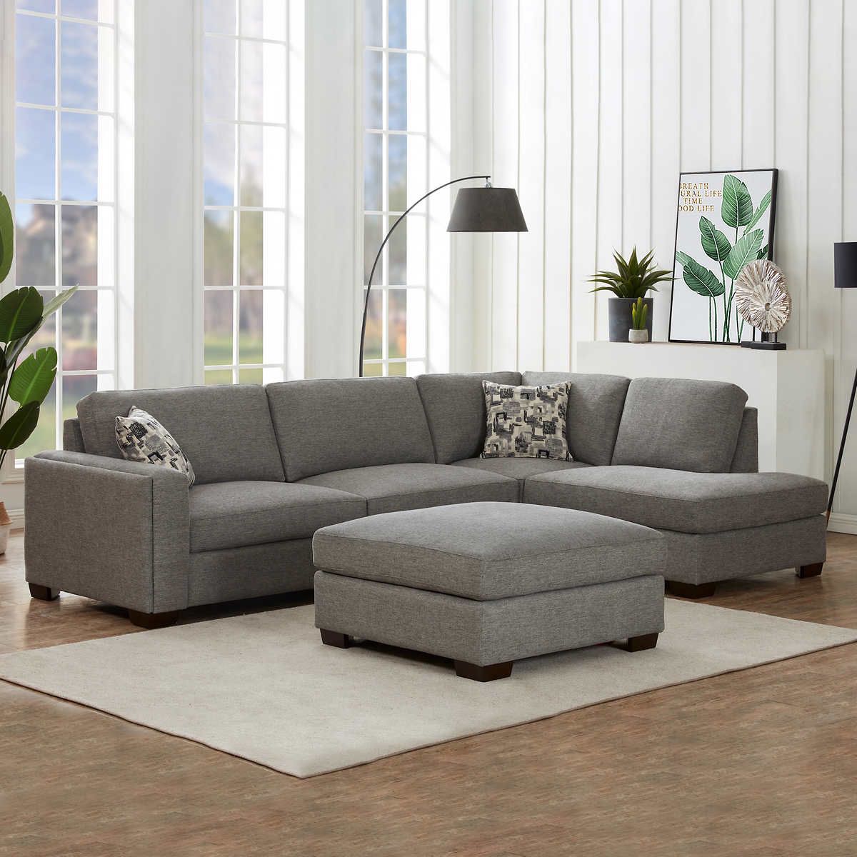 Maycen Fabric Sectional with Ottoman, Gray