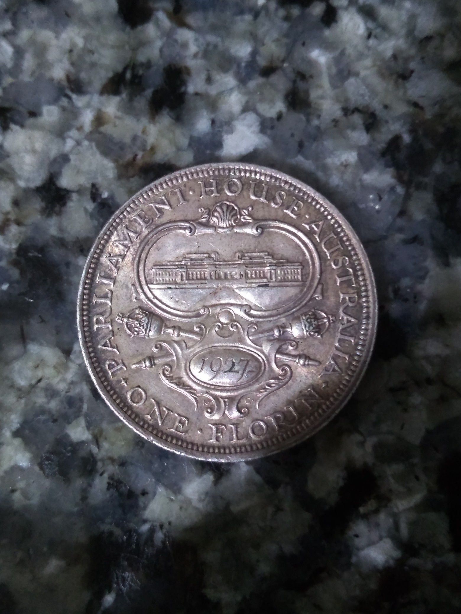 2 coins both are Australia florin 1927 parliament