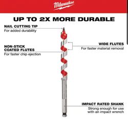 Milwaukee 1 in. x 18 in. Ship Auger Bit Drill Wood Framing Construction Screw Tool