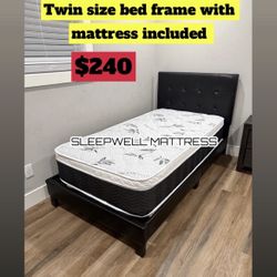 Twin Size Bed Frame With Pillow Top Mattress Included 