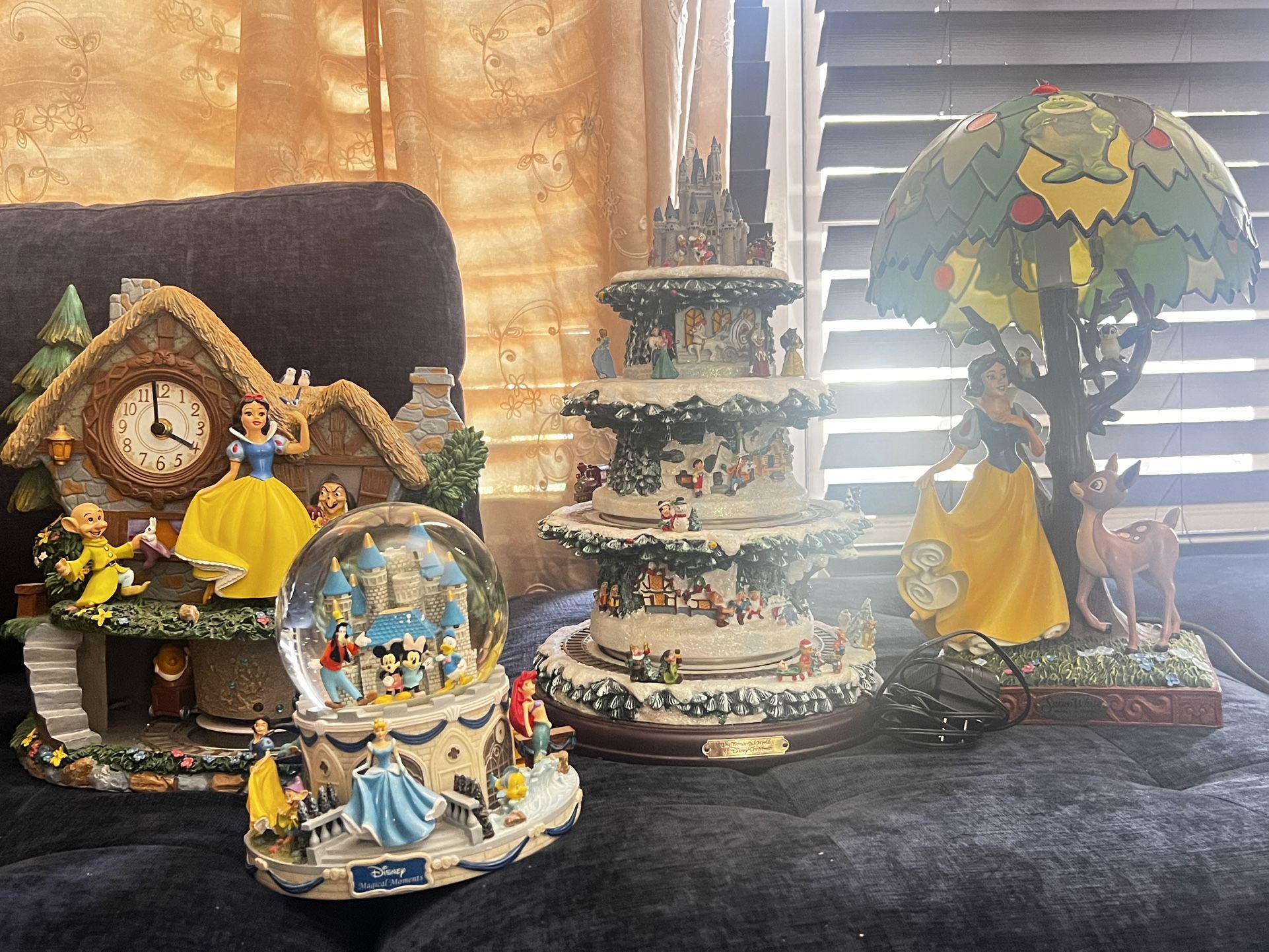 Disney 4-Piece Collectible Set β Musical Village, Snow Globe, Lamp & Clock Display