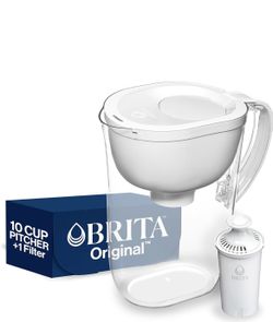 Brita Large Water Filter Pitcher for Tap and Drinking Water, Includes 1 Standard Filter, BPA-Free, Lasts Two Months, 10-Cup Capacity, Bright White