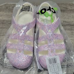 Crocs Classic Glitter Fisherman K Sandals Size J3 Pink Glitter
