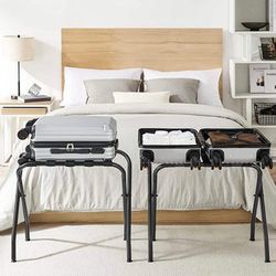Luggage Rack, Pack of 2, Luggage Racks for Airbnb Guest Room, Suitcase Stand, Steel Frame, Foldable, for Bedroom, Black