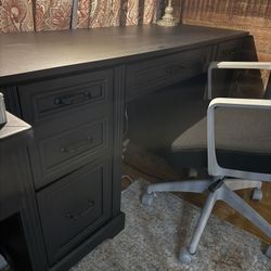 Executive Desk:  58” Long In Black With Drawers/Cabinet Space