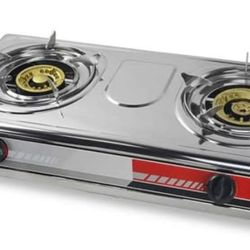 27,000 BTU Double Burner Stove Auto Ignition Outdoor Propane Portable Camping RV Cooking Range Adjustable Knob Countertop

