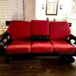 Balinese Bamboo Couch with Red Cushions