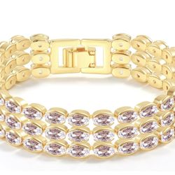 14K Gold Plated Women’s Tennis Bracelet – Sleek CZ Line Bracelet, Fits 6.0"–7.2" Wrist – Sparkly Everyday Jewelry Gift, Contemporary Tennis Bracelets 
