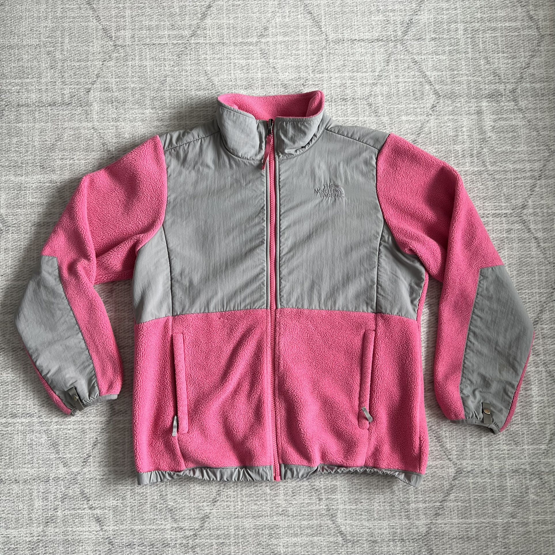 The North Face Denali Girl’s Youth Outdoors Fleece Pink Grey Zip Up Jacket