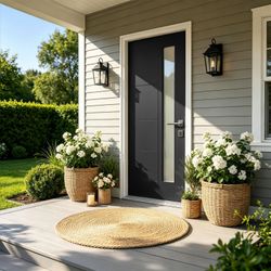 36x80 Fiberglass Front Door with White 4-9/16 PVC Frame,Left-Hand Inswing Exterior Door with Brickmould,Contemporary minimalist brushed skin & Grooved