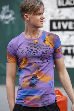 U39 Syno street fashion graphic purple T-shirt