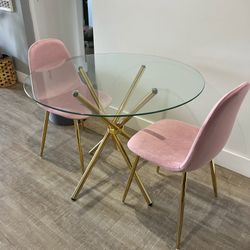 Pink Gold Velvet Glass Dining Set 