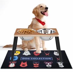 Elevated Dog Bowls for Large Dogs with Spill Proof Mat, Raised Dog Bowl Stand with 2 Large Stainless Steel Bowls - 1700 ML Capacity 11.2" Tall,