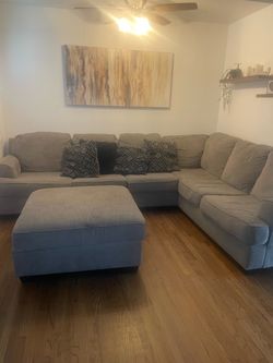 Gray Fabric Sectional Sofa with Ottoman
