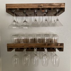 Solid Wood Wine Glass Rack & Shelf