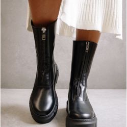 Alohas 'Peak Black Zipper' Mid Shin Combat Boots, Size 40 (us 9.5) NEW IN BOX, UNWORN!