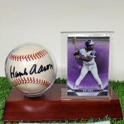 HANK AARON SIGNED BASEBALL AND CARD 