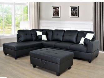Black Faux Leather Sectional Sofa no ottoman