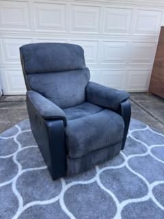 RV Recliner – Steel Blue Fabric & Black Vinyl