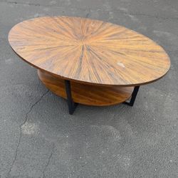 MCM Style Coffee Table with Lower Shelf & Black Metal Legs