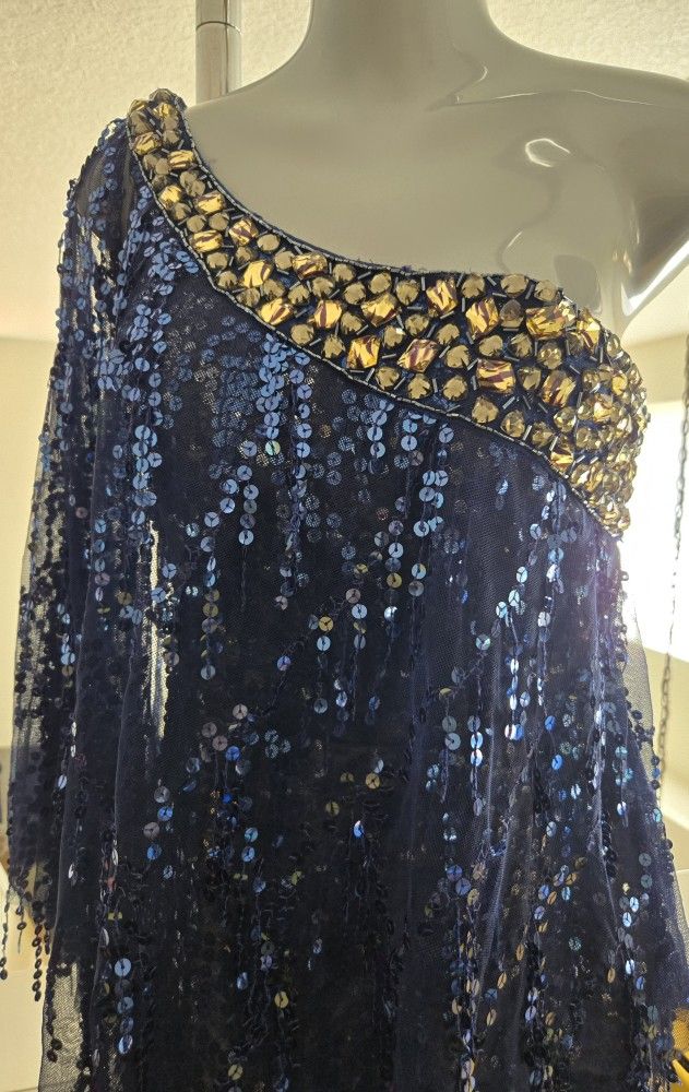 TONY BOWLS blue sequence cocktail dress Size 6