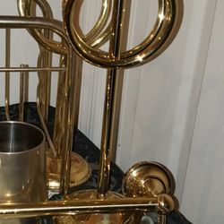 VINTAGE MID CENTURY BRASS BATHROOM COUNTER TABLE TOP TOWEL HOLDER RACK