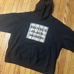 Protect Black Women Black Hoodie With Burberry Print