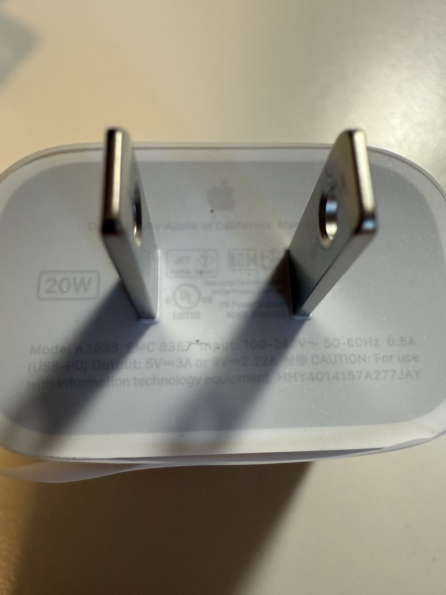 apple OEM 20 watt usb-c charger (wrapped with original packaging, no box)